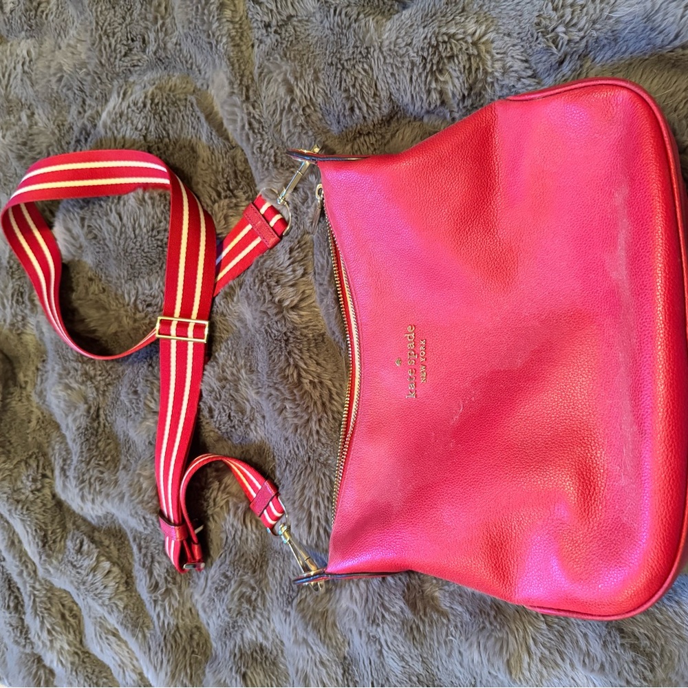 Kate Spade Red Crossbody Bag with Striped Strap
